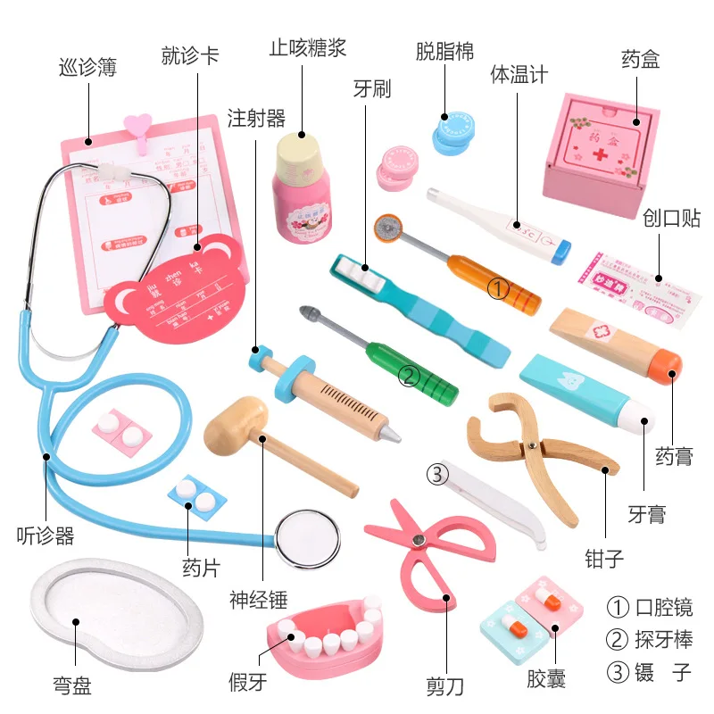 Детский игрушечный набор доктора, инструмент для инъекций, деревянный симулятор, настоящая медицинская коробка, игрушки для девочек, рождественский подарок, игровой домашний стетоскоп