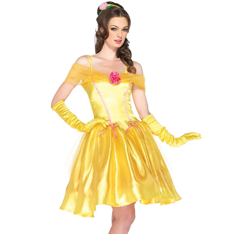 

Yellow Fantasias Beauty and Beast Belle Princess Dress Adult Fancy Party Christmas Halloween Dress Beauty Beast Cosplay Costumes