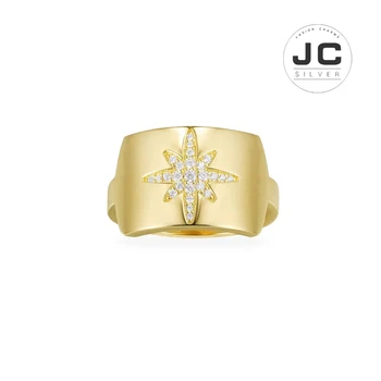 

New Fashion Charms Sterling Silver Original Engraving,Yellow Silver Star Ring,Ring For Women Glamour Jewelry Gift