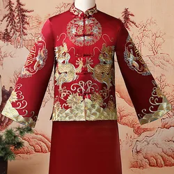 New Dragon Embroidery Bridegroom Costume Wedding Dress Chinese Style Marriage Set Oriental Toast Clothing