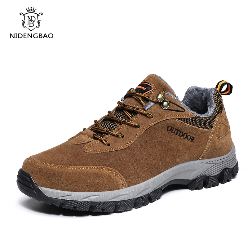 Large Size 39-49 Shoes Men Plus Velvet Outdoor Flat Shoes Male Winter Anti Slip Casual Shoes Men Cotton Lining Hiking Shoes Warm