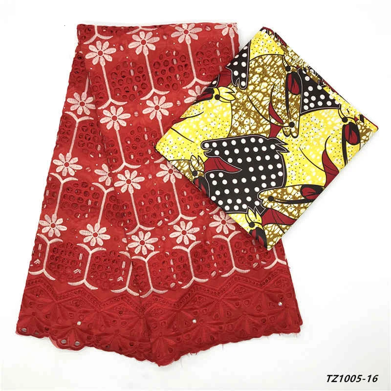 Mr. Z африканская мода стиль хлопок принты воск ткани с швейцарской вуалью кружевной ткани 3+ 2,5 ярдов/комплект - Цвет: TZ1005-16