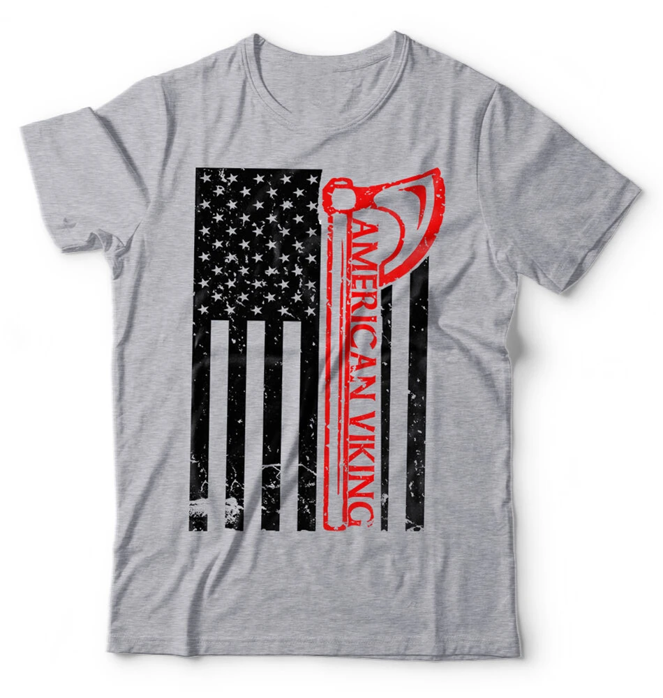 American Viking T-Shirt The Vikings Usa Flag Ragnar Lothbrok Tee Large Size Shirt |