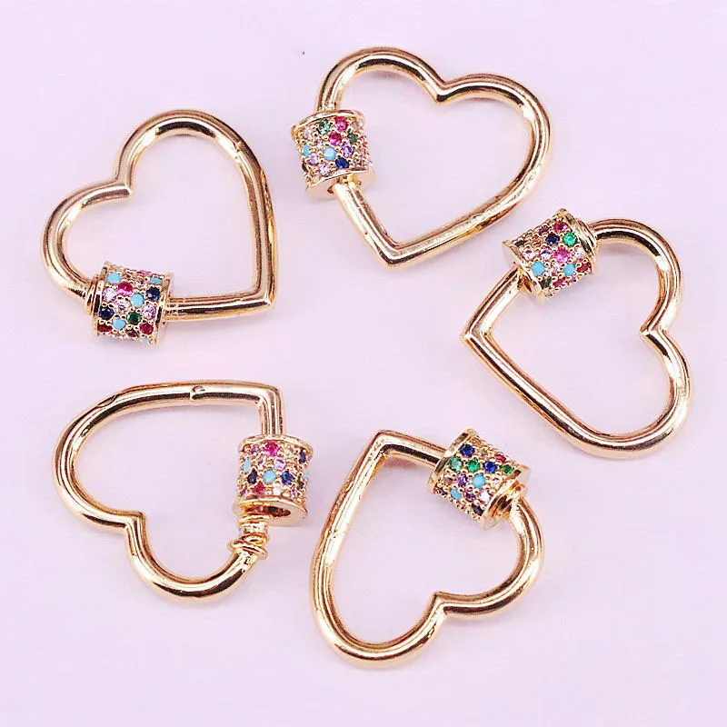 

4Pcs Gold Color CZ Micro Pave Heart Shaped Lock Carabiner, Pave Lock Crystal Zirconia Clasp Jewelry Findings