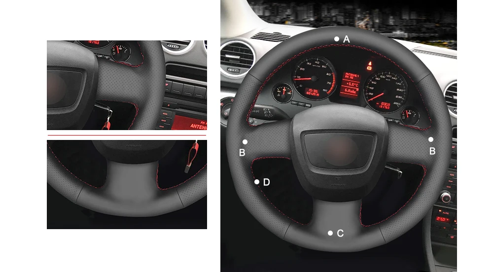 MEWANT черный чехол на руль из натуральной кожи для Audi A3(8 P) Sportback A4(B7) Avant A6(C6) S4 Seat Exeo 2009-2012