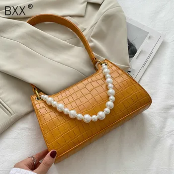 

[BXX] Crocodile Pattern PU Leather Crossbody Bags For Women 2020 Totes With Metal Handle Lady Shoulder Messenger Handbags HN511