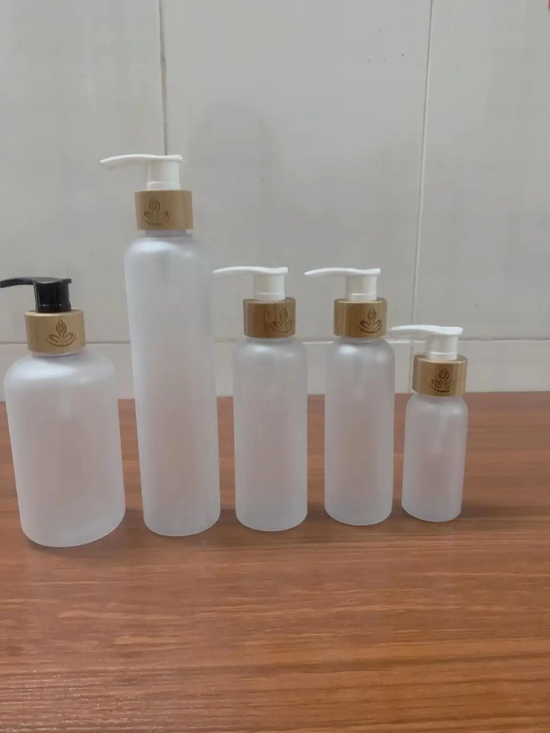Frosted clear 60 мл 120 мл 150 мл 250 мл матовое прозрачное ПЭТ пластиковые бутылочки для косметических средств с бамбуковыми деревянными крышками для лосьона 8 унций бутылки для диспенсера - Цвет: Frosted clear