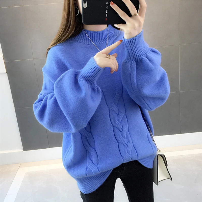 

2023 Autumn Winter New Korean Turtleneck Sweater Women Warm Loose Long-sleeved Short Knit Pullover Solid Female Casual Tops