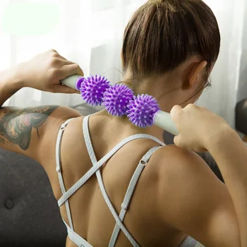 

PVC Massage Stick Fitness Tool Yoga Stick Fatigue Reduce Multifunctional Muscle Roller 3 Massage Balls Cellulite Relax