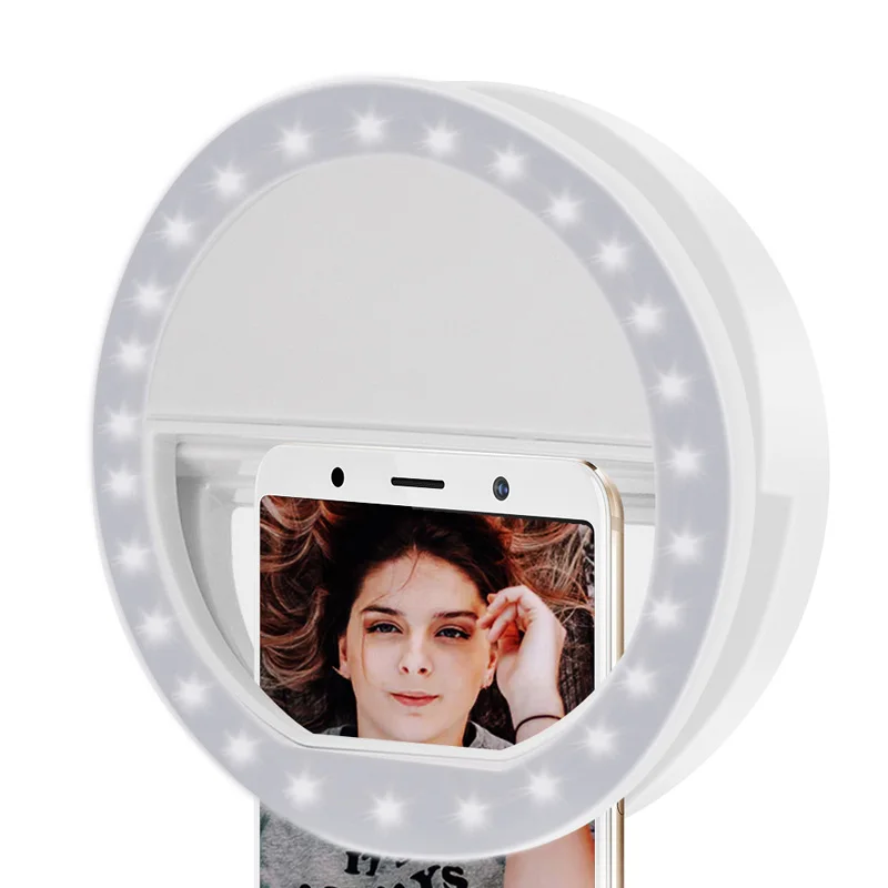 white IVYSHION USB зарядка светодиодный кольцевой светильник для селфи для Iphone дополнительный светильник ing Ночная тьма селфи увеличивающий для телефона заполняющий светильник - Цвет: white
