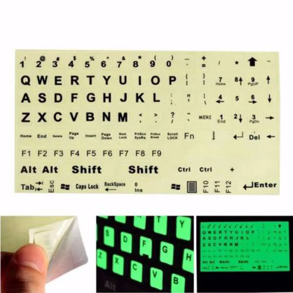 English Standard Keyboard Sticker General PC Laptop Fluorescent Keyboard Cover Luminous Full Keyboard Large Letter Sticker 1PC