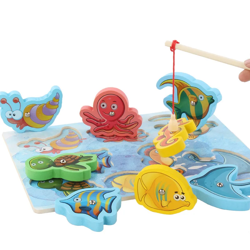 

Children Wood Fishing Toys Intellectual Early Education Magnetic Colorful Box Kids Children Parent And Child Interactive Toy