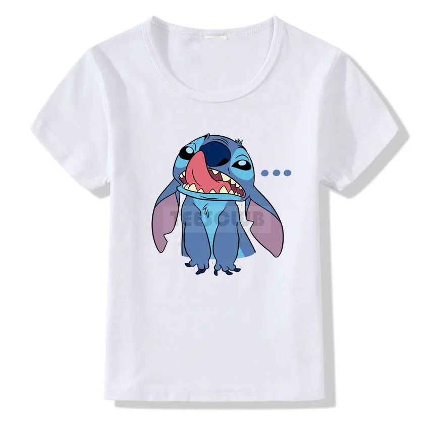 Lovely Lilo and Stitch Print T shirt Kids Cartoon Summer Tops Birthday T-shirt For Children Fashion Short Sleeve White Tshirt