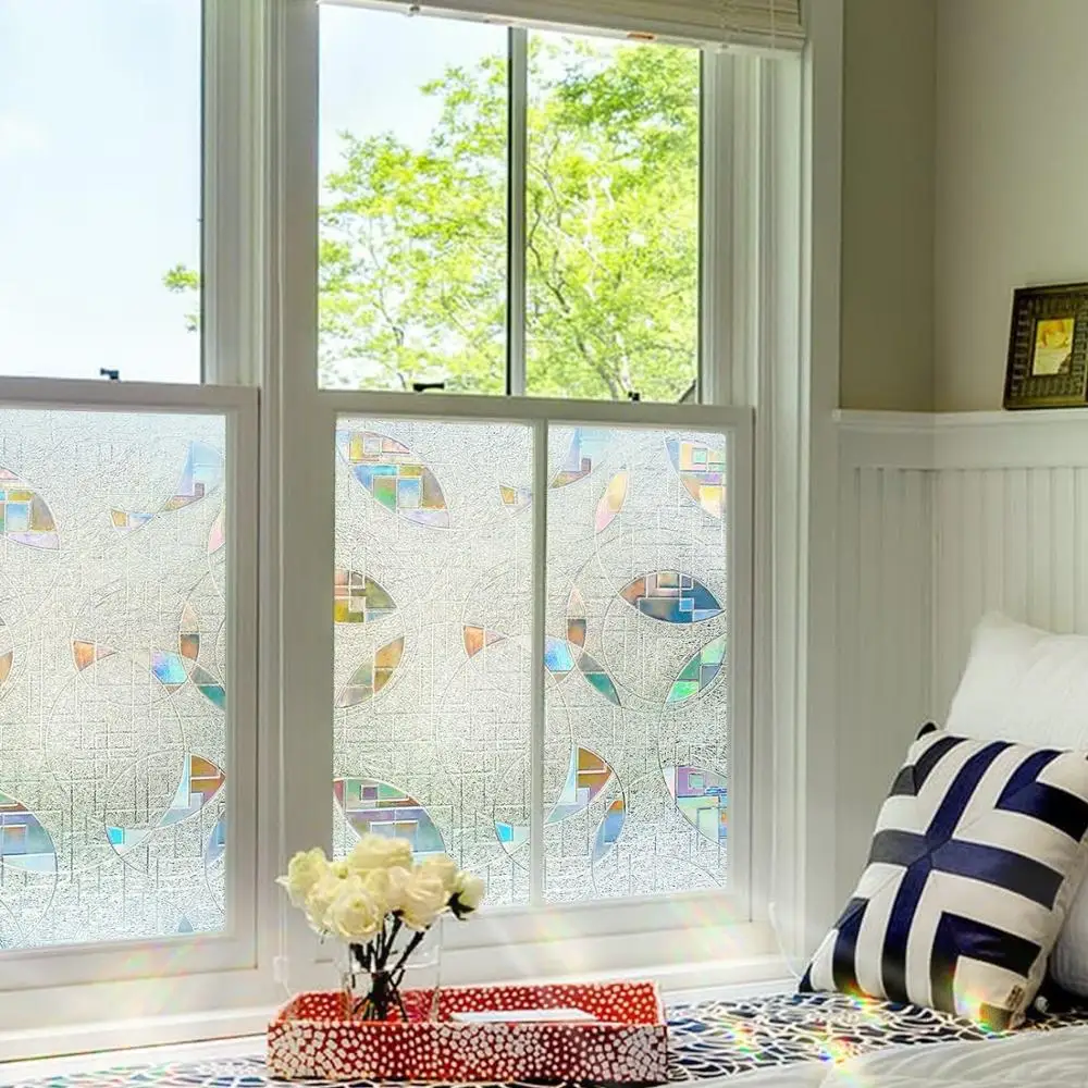 

Custom Size Geometric Patterns 3D laser Refraction Colour Static decorative Privacy etched Glass Vinyl Window Film 150cm Long