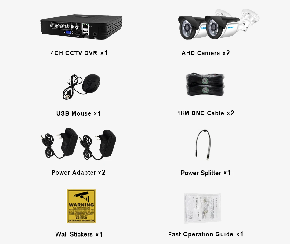 Sm4ch 1080N 5в1 AHD DVR комплект CCTV система 2 шт 720 P/1080 P AHD водонепроницаемая/цилиндрическая камера, комплект видеонаблюдения, Электронная сигнализация