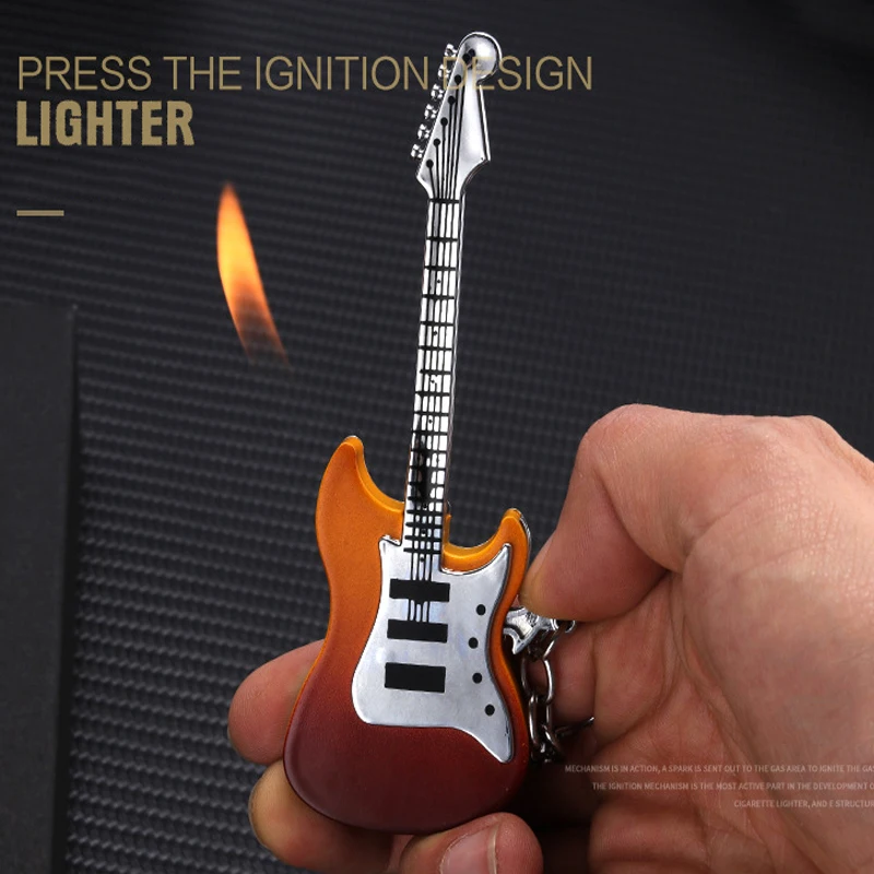 Metal Novelty Guitar Lighter Men's Gift Mini Cute Candle Windproof Custom Torch Candle Butane