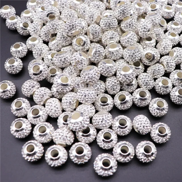 20Pcs New Assorted Color Luxury Rhinestone Large Hole Spacer Fit Pandora Charms Bracelet Hair Beads for Women DIY Jewelry Making Big Luxury Color 1