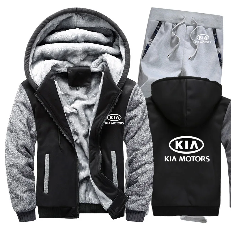 Толстовки мужские автомобиль kia логотип мужские s толстовки костюм зимний толстый теплый флис хлопок спортивный костюм на молнии мужские s куртка+ брюки комплекты из 2 предметов