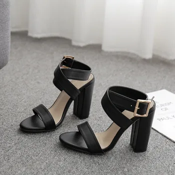 

2020 Women's Leather Cross-strap Sandals Summer Thick High Heels Ladies Shoes new sexy Fashion Sandals for Women