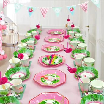 

2020 INS flamingo theme birthday party wedding decoration table setting disposable paper tableware set