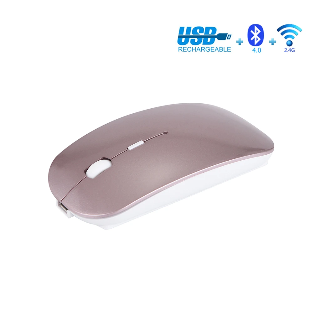 Rose gold Dual model Jelly Comb перезаряжаемая 2,4G беспроводная мышь Bluetooth 4,0 Untral тонкая Бесшумная эргономичная мышь для Apple Mac ПК ноутбука Бесшумная - Цвет: Rose gold Dual model
