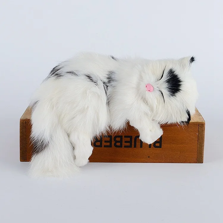 Kawaii Белый спящий Кот модели детей реалистичные животные игрушки плюшевые куклы домашний анимальный Декор Орнамент Дети Рождественские подарки