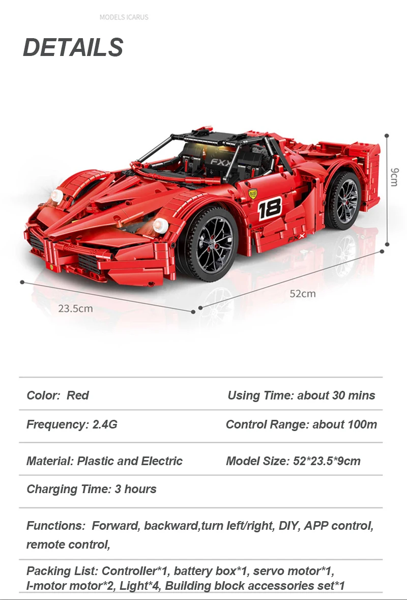 13085 красный Technic RC автомобиль совместимый Moc-5902 строительные блоки кирпичи развивающие игрушки подарки на день рождения с приложением светодиодный