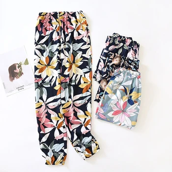 

Latest Summer Autumn Thin Home Pants Women Sleep Bottom Cute Print Elastic Casual Pajama Pants Womens Pijama Mujer Trousers