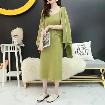 

2019 Autumn Women Sweater Two Piece Set Oversize Knitted Cardigan And Vest Dress Suits Female Tricot Sweater Set Conjunto Z35