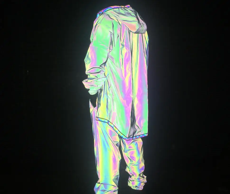Reflective Trench Coat Men Brand Hip Hop Dance Fluorescent Mens Jackets and Coats Harajuku Windbreaker Cloak Jaqueta Masculino