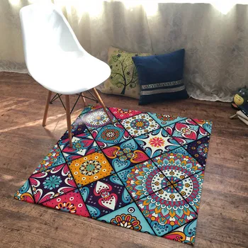 

Ethnic Style Bohemian Color European-style Floral Square Living Room Bedroom Floor Mats Carpet Tables and Chairs Non-slip Mats