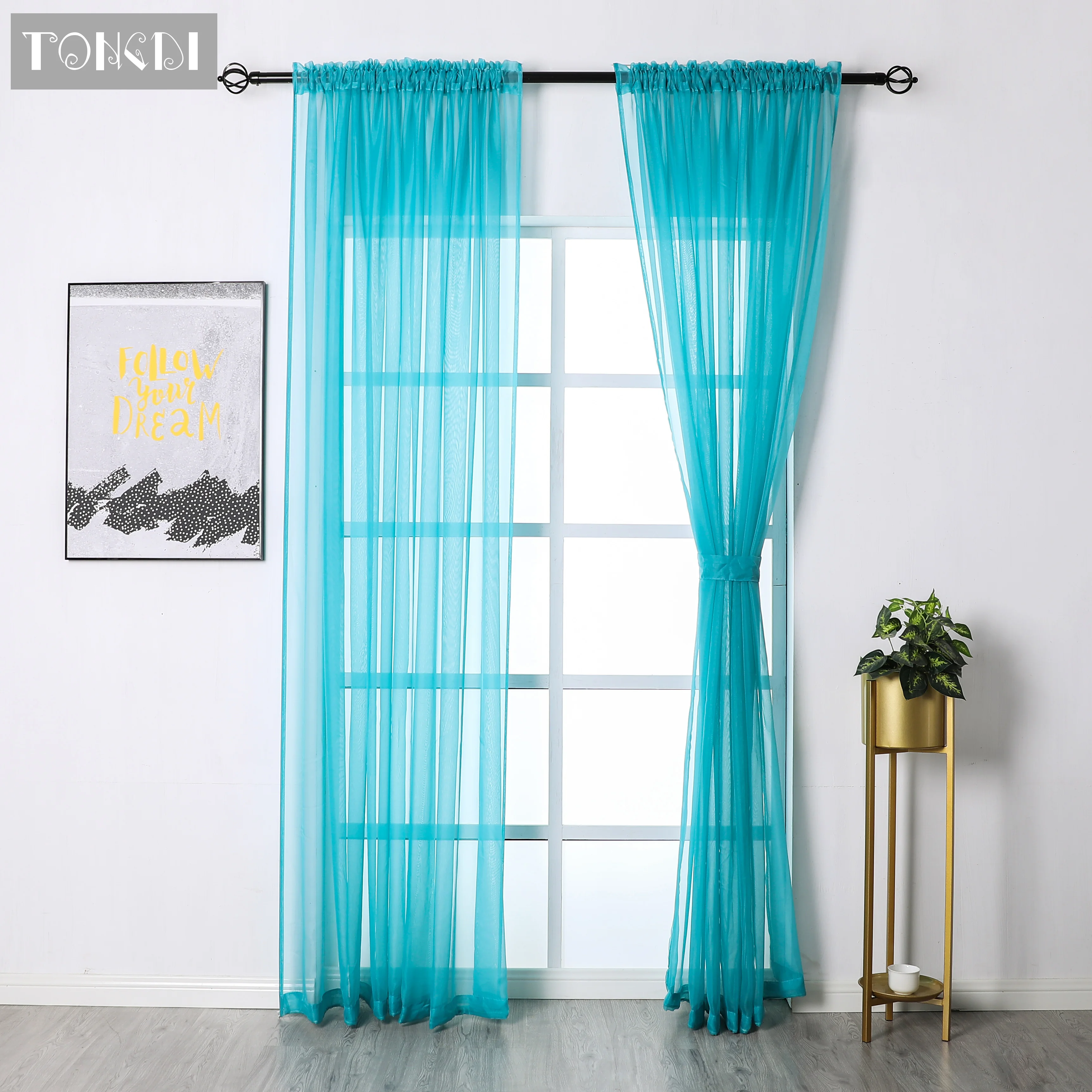 

TONGDI Tulle Multicolour Panel Door Scarf Valance Window Curtain Modern Style Voile Pure Rainbow Sheer For Bedroom Living Room