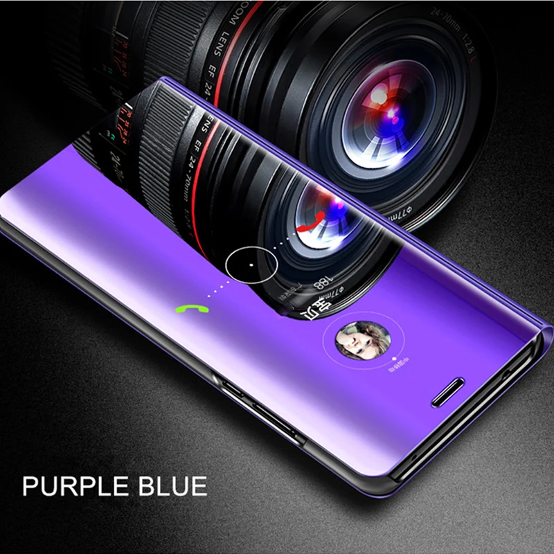 Роскошный зеркальный флип-чехол для телефона iphone 7 8 X XS XR 11 прозрачный зеркальный флип-чехол для iphone 11 XS Max 5 5S SE 6 6S Plus - Цвет: Purple blue