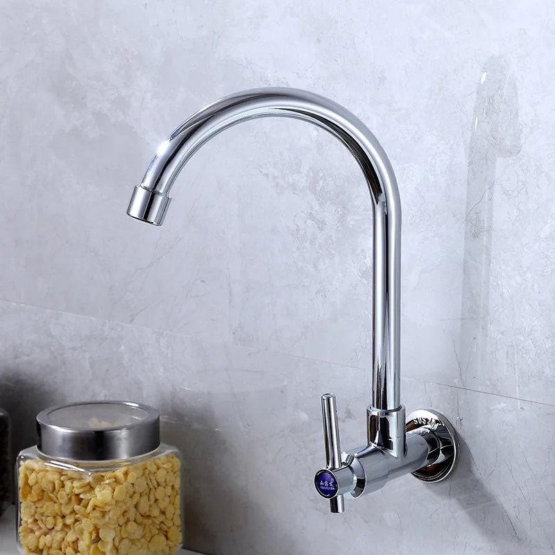 

Manufacturers Direct Selling Ride Kitchen Household Washing Basin Copper Single Cold Rotating Leading Wall-in Tap Wholesale