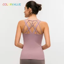 Цветная Сексуальная Спортивная майка с перекрестной спинкой для фитнеса, Женская хлопковая нейлоновая одежда для йоги приталенная жилетка, простые рубашки без рукавов
