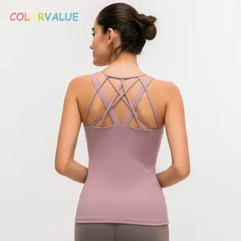 

Colorvalue Sexy Cross Back Sport Fitness Tank Tops Women Cotton Feel Nylon Workout Yoga Vest Slim Fit Plain Sleeveless Shirts