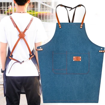 

Denim apron custom printing milk tea coffee shop simple Chinese restaurant with the same Korean fashion men and women overalls