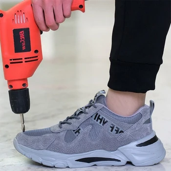 

Breathable Men's Safety Shoes Boots With Steel Toe Cap Casual Men's Boots Work Indestructible Shoes Puncture-Proof Work Sneakers