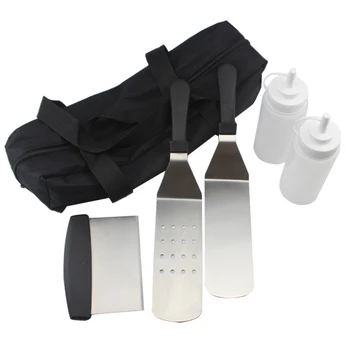 

5Pcs Stainless Steel Griddle Cooking Tools Kit for Grill Salad Scraper Chopper Pizza BBQ Baking Kitchen Tools