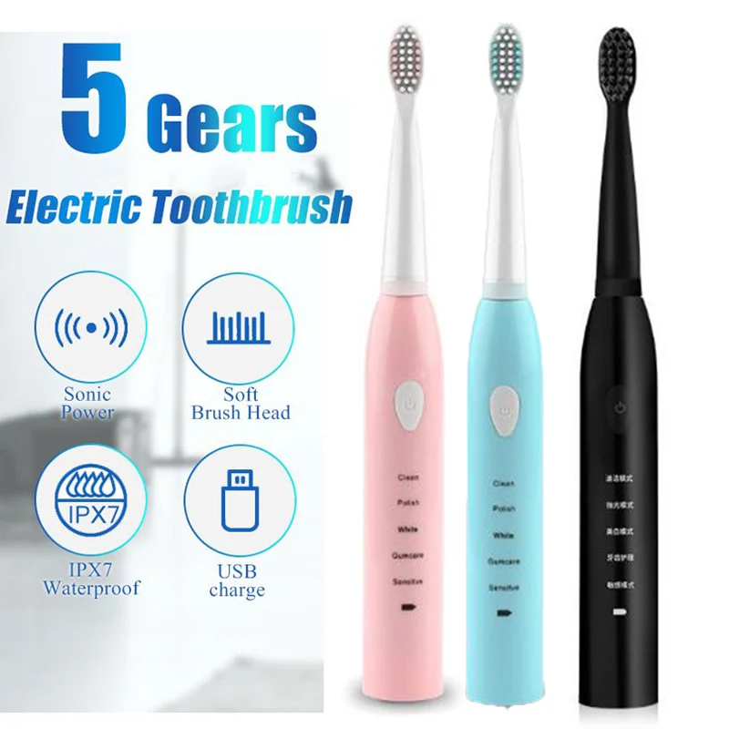 Cepillo de dientes eléctrico ultrasónico, recargable, lavable, blanqueamiento de dientes electrónico, temporizador para adultos