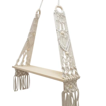 

Bohemian Handmade Wooden Macrame Stand Wall Hanging Rope Shelf Tassel Floating Shelves,Plant Rack,Tapestry Home Decor