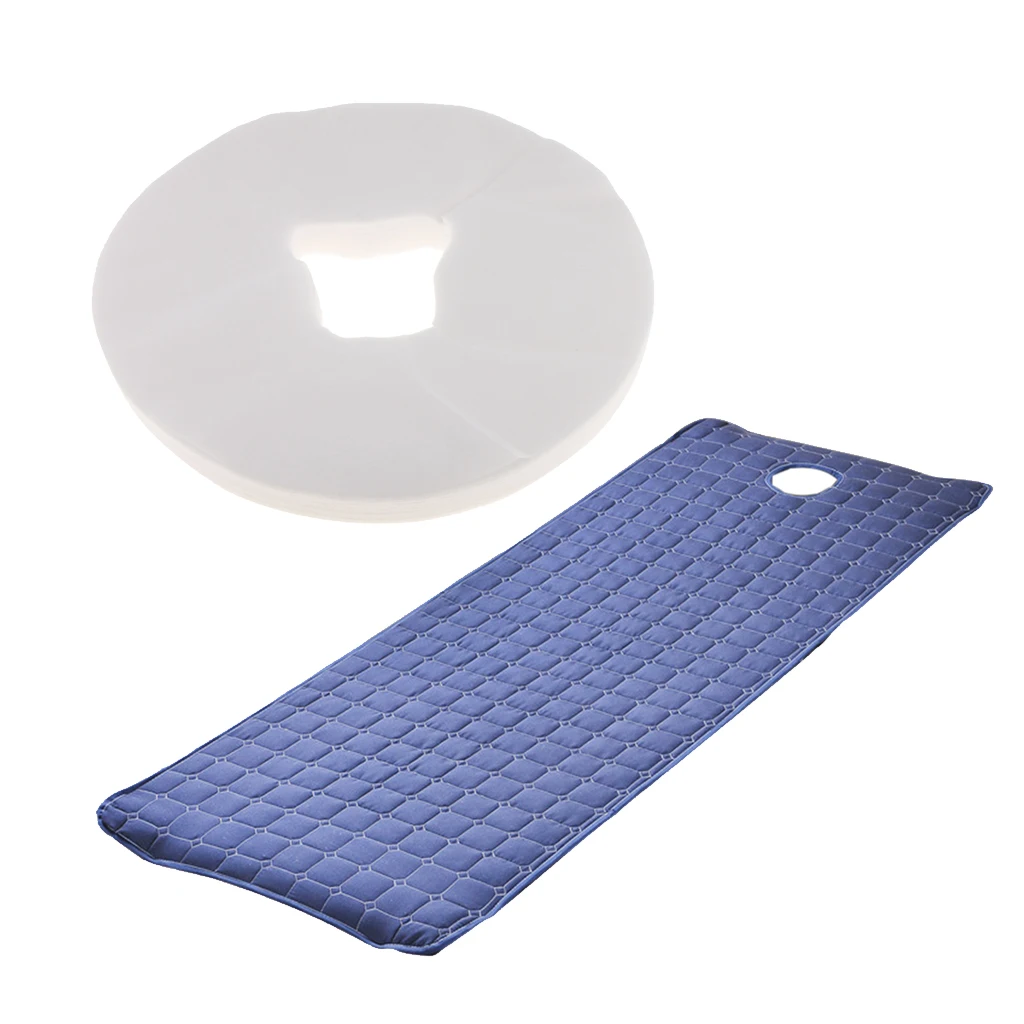 Professional Massage Table Couch Bed Sheet Pad 190x70cm with 100pcs Face Down Cushion Cover Blue/White