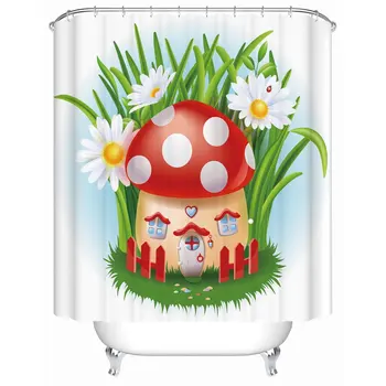 

custom Cartoon mushroom house Fabric Shower Curtain, Waterproof Fabric Shower Curtain,
