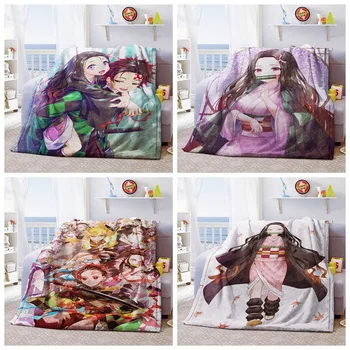 

Devil's Blade Folded Anime Blanket Demon Slayer Tanjirou Nezuko Summer Quilt Nap Blanket Kimetsu No Yaiba Home Decor Bedding