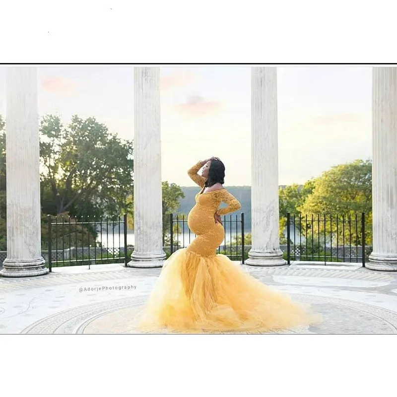 

Tulle Long Sleeve Sticky Lacepanel PregnancySpecial OccasionPhoto Prop Baby Shower Mermaid Wedding Dress Vestido Robe De Noiva