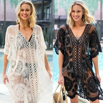 

Women's Lace Crochet Bikini Cover Up Swimwear Bathing Suit Summer Beach Mini Dress