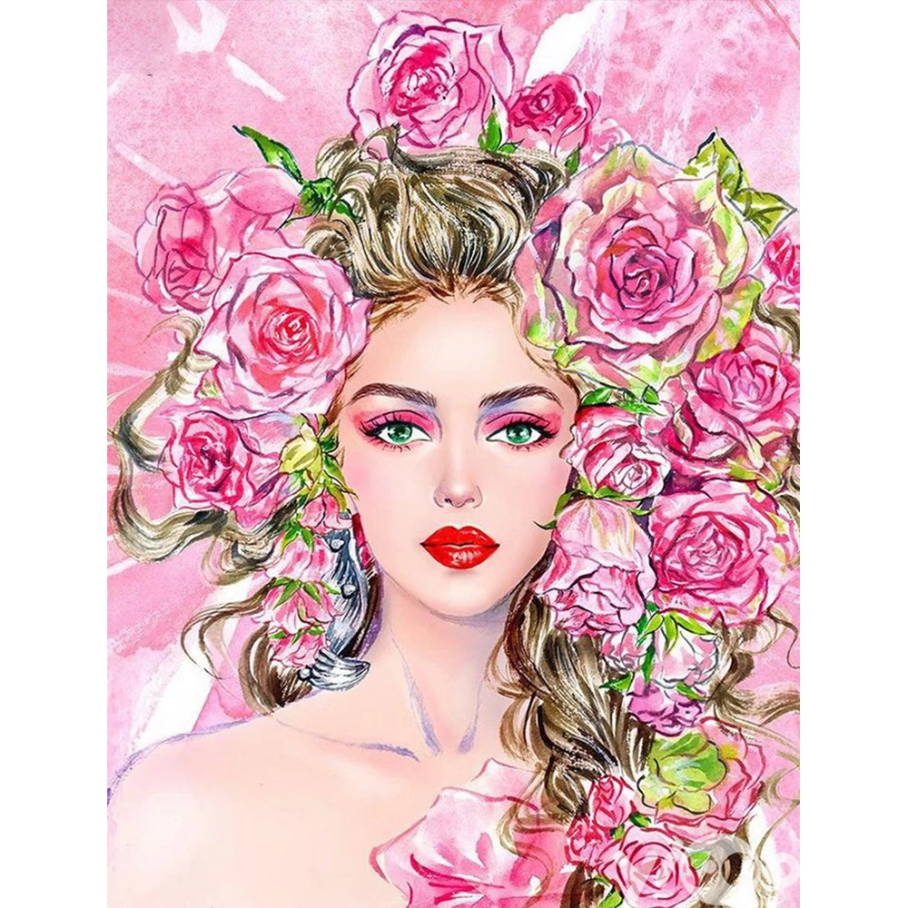 

Flower Rose Beauty Girl Cross Stitch Complete Kit DIY Embroidery Knitting Handicraft Handiwork Sewing Package Needle For Adults