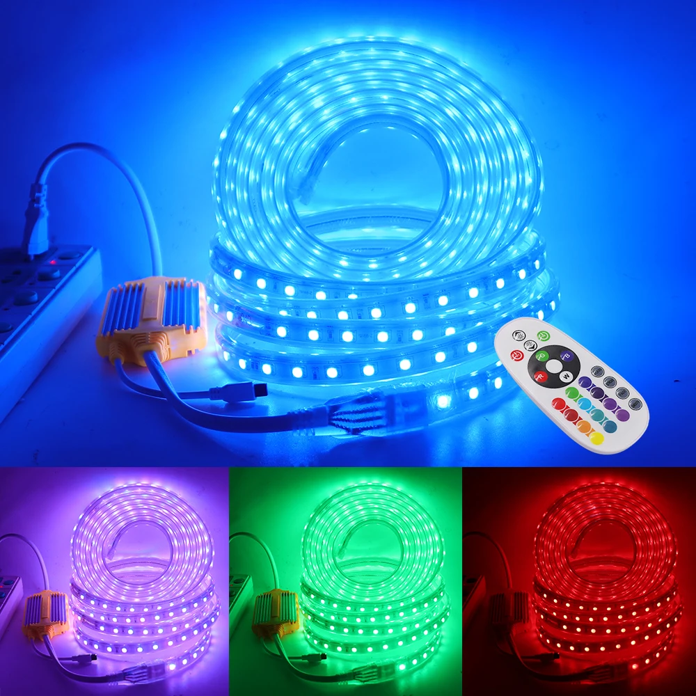 Remote Control RGB LED Strip Light 24key Kit 5050 IP67 Waterproof 220V 230V 240V AC 60LEDs m Flexible Led Ribbon Home Decoration