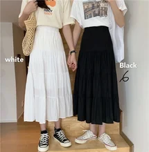 

Women's skirt chiffon high waist, vintage elastic black and white fine long line a student's, summer and spring