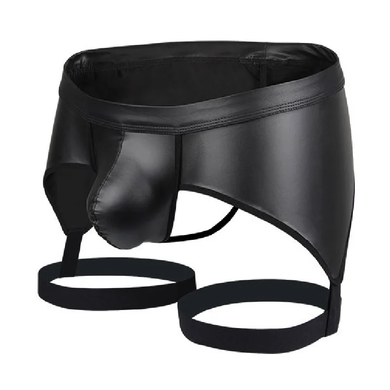 

Men's Faux Leather Sexy G-string Lingerie U Convex Pocket Club Underwear Stage Show Hollow Out Patent Leather Underwear Milk Silk Fabric Sexy Thong Wet Look Clubwear Naked Butt Couple Appeal Costume Jockstrap
